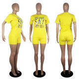 Letter Print Short Sleeve Two Piece Shorts Set SHD-9240