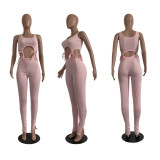 Solid Sleeveless Lace Up Sexy One Piece Jumpsuit CHY-1223
