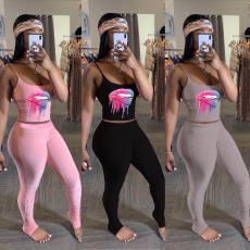 Lips Print Cami Top Stacked Pants 2 Piece Sets CHY-1228
