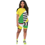 Plus Size Geometric Striped Casual Two Piece Shorts Set ASL-6263