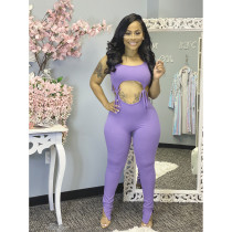 Solid Sleeveless Lace Up Sexy One Piece Jumpsuit CHY-1223