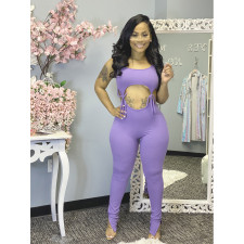 Solid Sleeveless Lace Up Sexy One Piece Jumpsuit CHY-1223