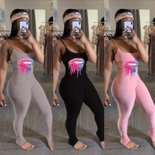 Lips Print Sleeveless Straps Stacked Jumpsuits CHY-1230