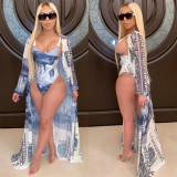 Sexy Printed Swimsuit+Long Cloak 2 Piece Sets CHY-1227