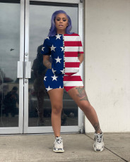 Plus Size America Flag Printed Two Piece Shorts Set SHD-9254