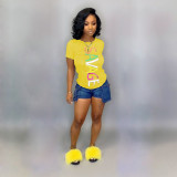 Letter Print Short Sleeve O Neck T Shirt Tops SHD-9159