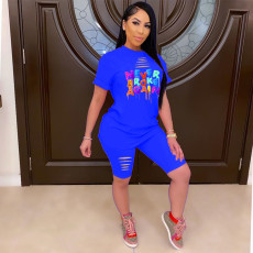 Plus Size Color Letter Printing Casual Two Piece Set MDF-5130