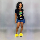 Letter Print Short Sleeve O Neck T Shirt Tops SHD-9159