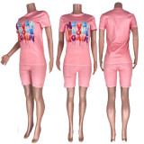 Plus Size Color Letter Printing Casual Two Piece Set MDF-5130