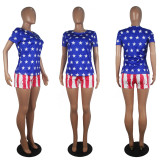 Plus Size America Flag Printed Two Piece Shorts Set SHD-9254