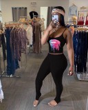 Lips Print Cami Top Stacked Pants 2 Piece Sets CHY-1228