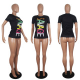 Letter Print Short Sleeve O Neck T Shirt Tops SHD-9159