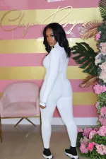 Plus Size Solid Long Sleeve Fitness Skinny Jumpsuits LUO-3062