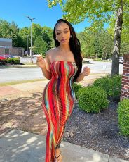 Tie Dye Plus Size Print Off Shoulder Strapless Long Tube Dress BGN-063
