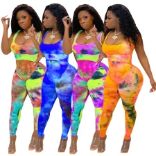 Tie Dye Print Sleeveless Skinny Jumpsuit JH-162