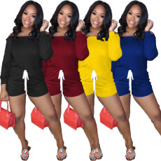 Plus Size Solid Slash Neck One Piece Rompers LUO-3061