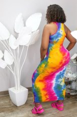 Tie Dye Print Sleeve Long Maxi Tank Dress NIK-126