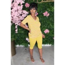 Striped T-shirt Solid Color Pants Suit LA-3186