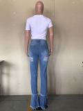 Plus Size Denim Ripped Holes Flared Jeans Pants OD-8354-1