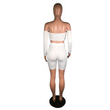 Sexy Slash Neck Long Sleeve Two Piece Shorts Set BS-1185