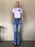Plus Size Denim Ripped Holes Flared Jeans Pants OD-8354-1