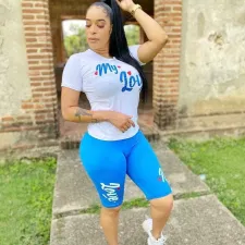 Plus Size Love Letter Print T Shirt Shorts Two Piece Sets OY-6175
