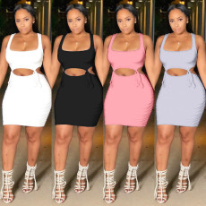 Sexy Sleeveless Ruched Hollow Bodycon Dress HM-6314
