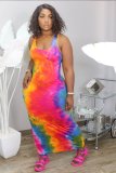 Tie Dye Print Sleeve Long Maxi Tank Dress NIK-126