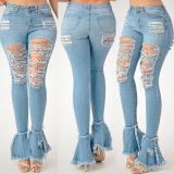 Plus Size Denim Ripped Holes Flared Jeans Pants OD-8354-1