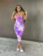 Sexy Tie Dye Print Backless Slip Midi Dress BS-1183