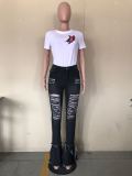 Plus Size Denim Ripped Holes Flared Jeans Pants OD-8354-1