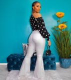 Sexy Polka Dot One Sleeve Oblique Neck Tops OD-8355