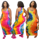 Tie Dye Print Sleeve Long Maxi Tank Dress NIK-126