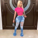 Plus Size Denim Ripped Holes Flared Jeans Pants OD-8354-1