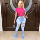 Plus Size Denim Ripped Holes Flared Jeans Pants OD-8354-1