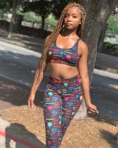 Sexy Printed Tank Top Long Pants Tight 2 Piece Sets OD-8385