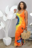 Tie Dye Print Sleeve Long Maxi Tank Dress NIK-126