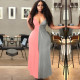 Contrast Color Sexy Deep V Spaghetti Strap Maxi Dress NIK-029-1
