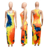 Tie Dye Print Sleeve Long Maxi Tank Dress NIK-126