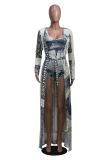 Fashion Printed Cloak + One-piece Bikini With Belt YS-8560