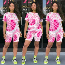 Plus Size Printed T Shirt Shorts Two Piece Suit TE-4031