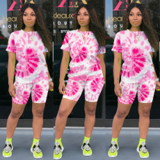 Plus Size Printed T Shirt Shorts Two Piece Suit TE-4031