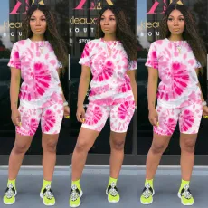 Plus Size Printed T Shirt Shorts Two Piece Suit TE-4031