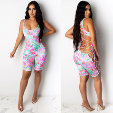 Sexy Tie Dye Print Hollow Out Sleeveless Playsuit AL-180
