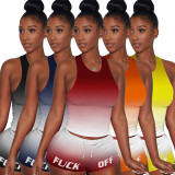 Gradient Letter Tank Top Shorts Fitness 2 Piece Sets ASL-6262