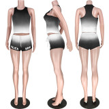 Gradient Letter Tank Top Shorts Fitness 2 Piece Sets ASL-6262