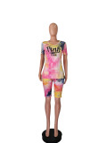 Fashion Tie-dye Pink letters Two Piece Set WAF-5008