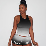 Gradient Letter Tank Top Shorts Fitness 2 Piece Sets ASL-6262