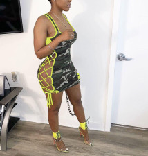 Plus Size Camo Print Sleeveless Lace Up Hollow Club Dress FNN-8385