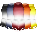 Gradient Letter Tank Top Shorts Fitness 2 Piece Sets ASL-6262